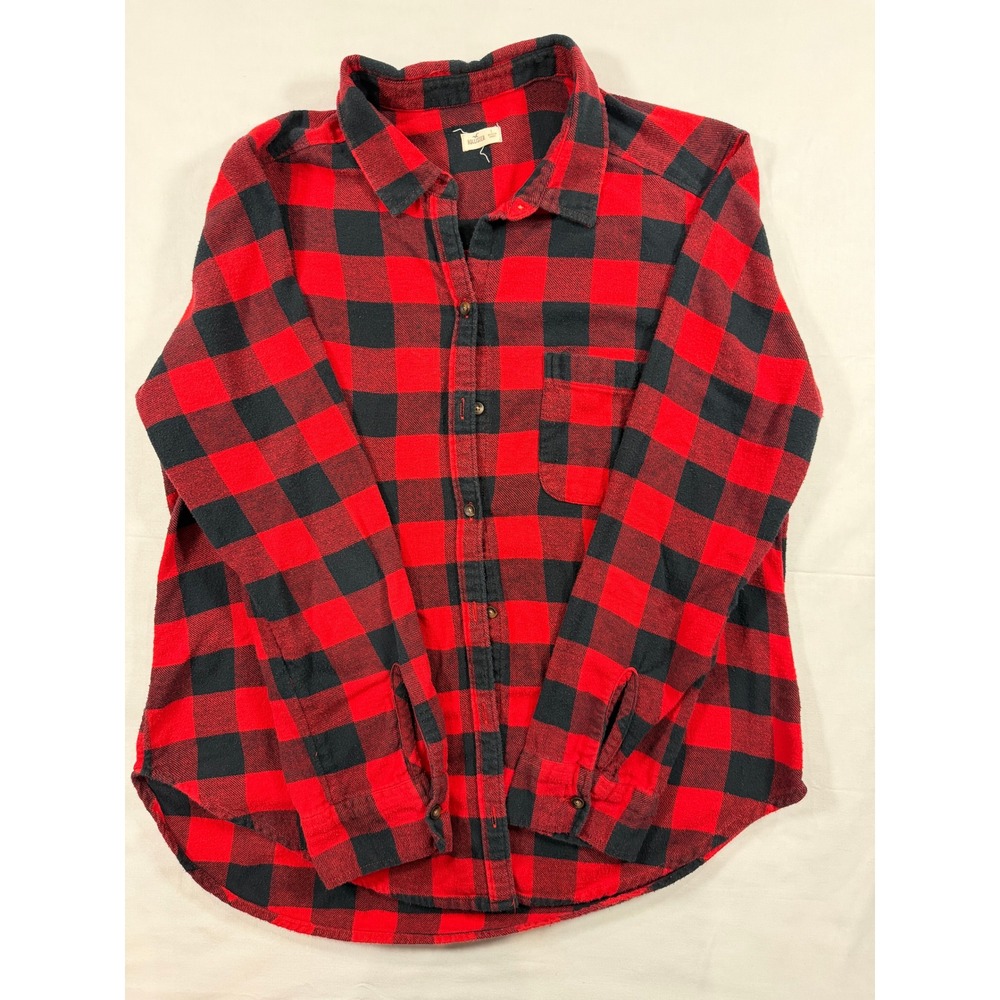Hollister Womens Red Black Buffalo Plaid Flannel Shirt Long Sleeve Cotton Large